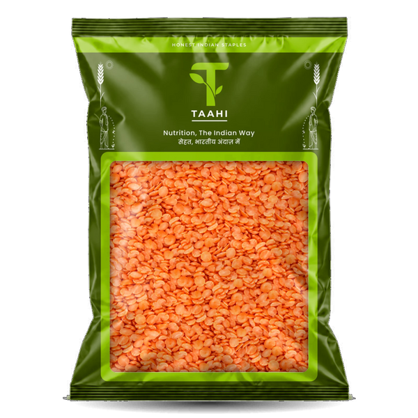 Front of Taahi Unpolished masoor split dal 1 kg pack