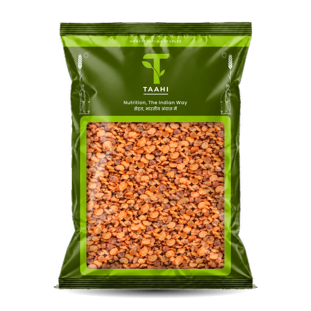 Front of Taahi Unpolished masoor chilka split dal 500 g pack
