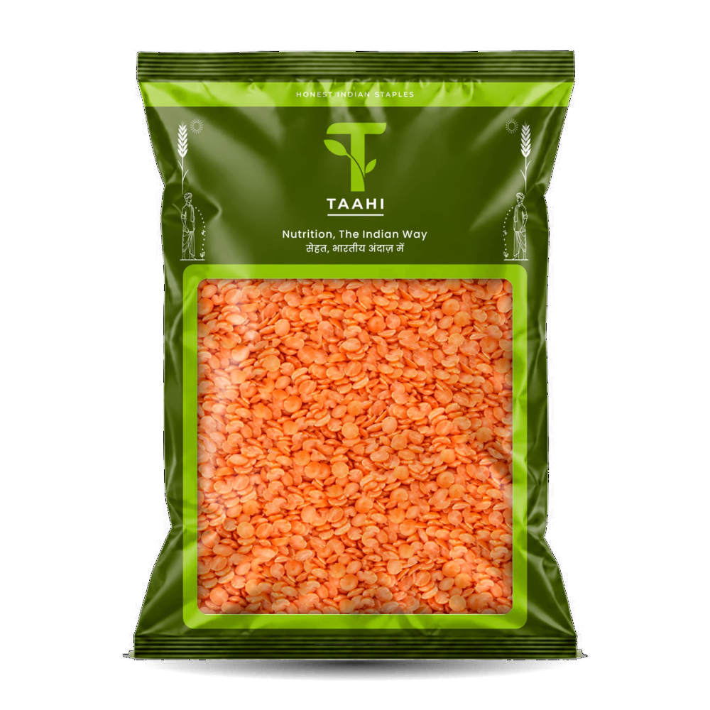 Front of Taahi Unpolished masoor split dal 500 g pack