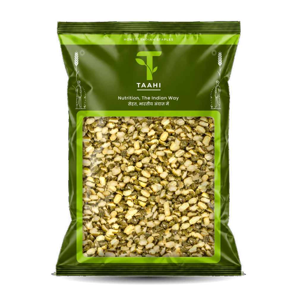 Front of Taahi Unpolished moong chilka dal 500 g pack