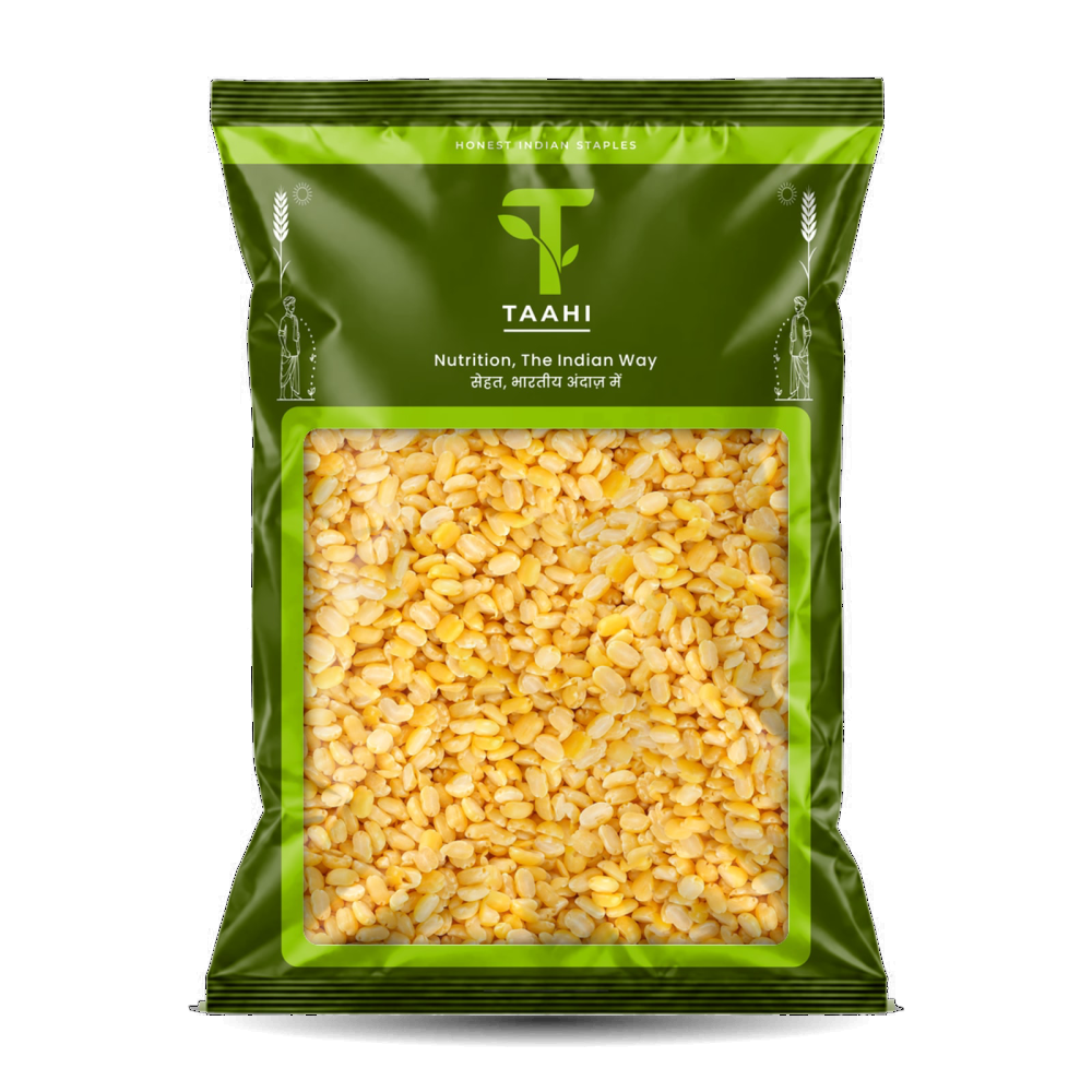 Front of Taahi Unpolished moong dhuli dal 500 g pack