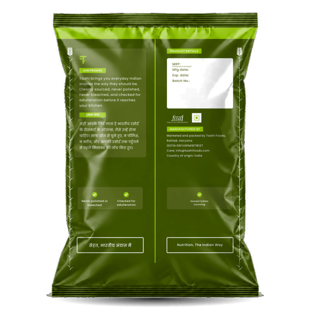Back of Taahi Unpolished arhar dal 1 kg pack
