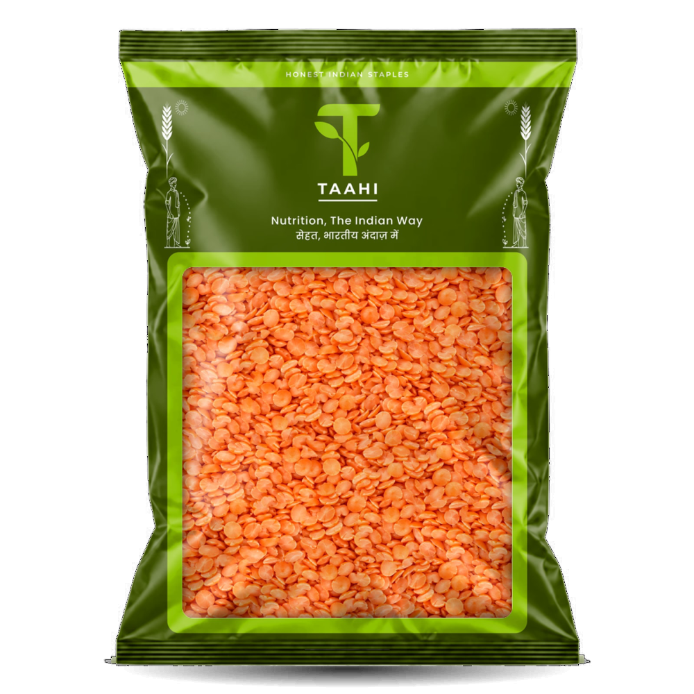 Front of Taahi Unpolished masoor split dal 1 kg pack