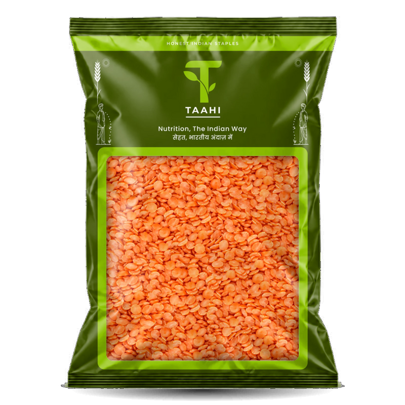 Front of Taahi Unpolished masoor split dal 1 kg pack